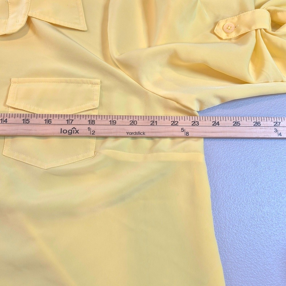 Susan Graver Women's Large Yellow Button Front Utility Blouse Roll Tab Sleeve - Picture 10 of 11